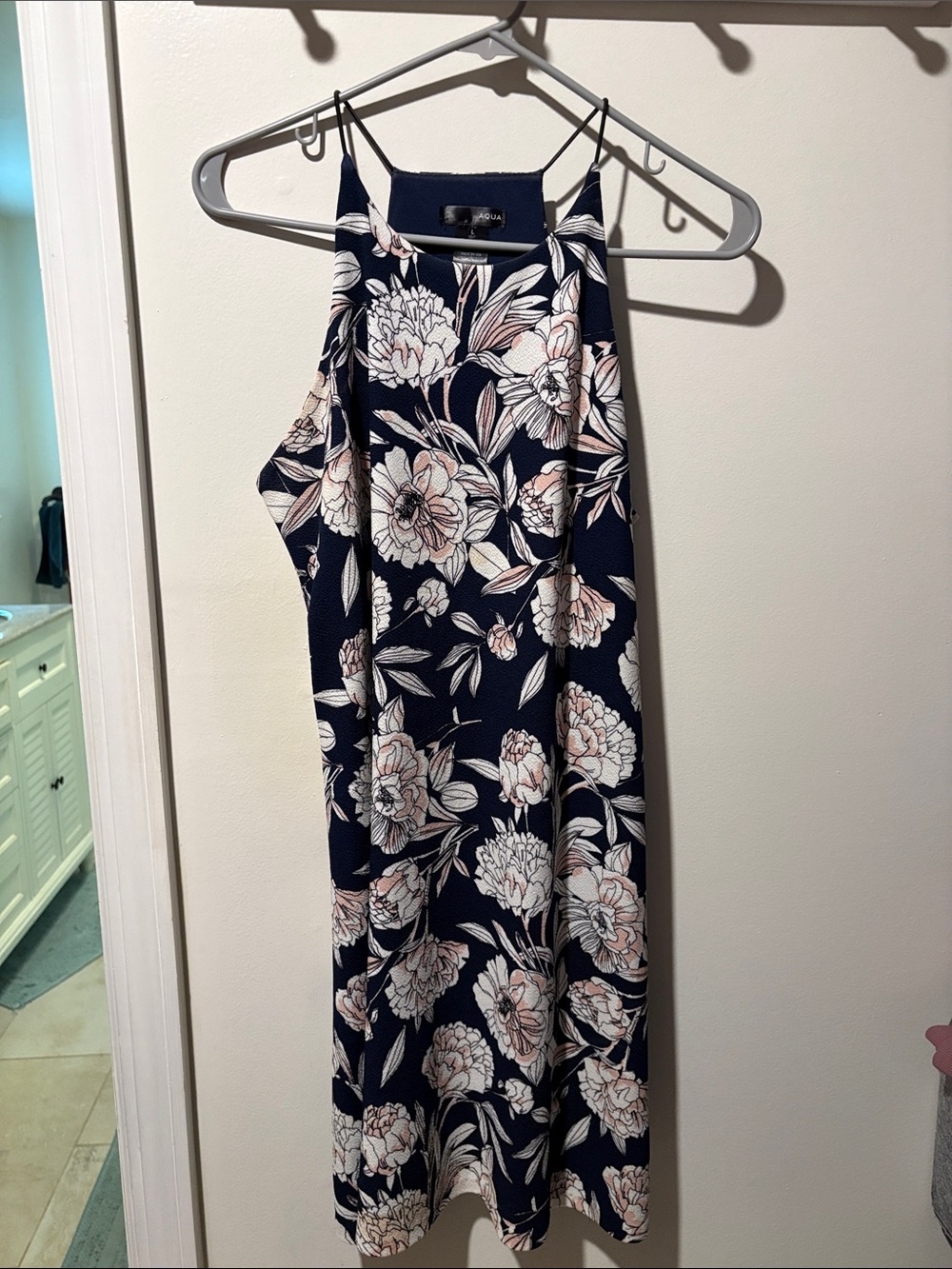 Aqua Navy Dress with White and Blush Floral Print